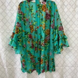 Susan Graver Teal Floral Kimono